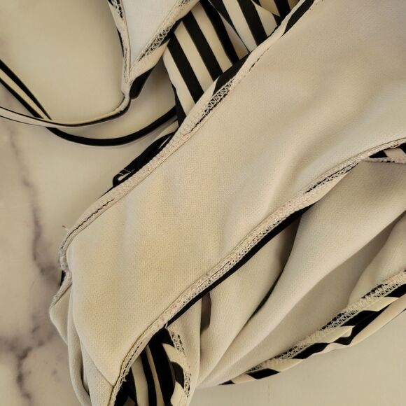 One Piece Swimsuit NOBO large Do Not Disturb black white striped swimming suit - Picture 5 of 7